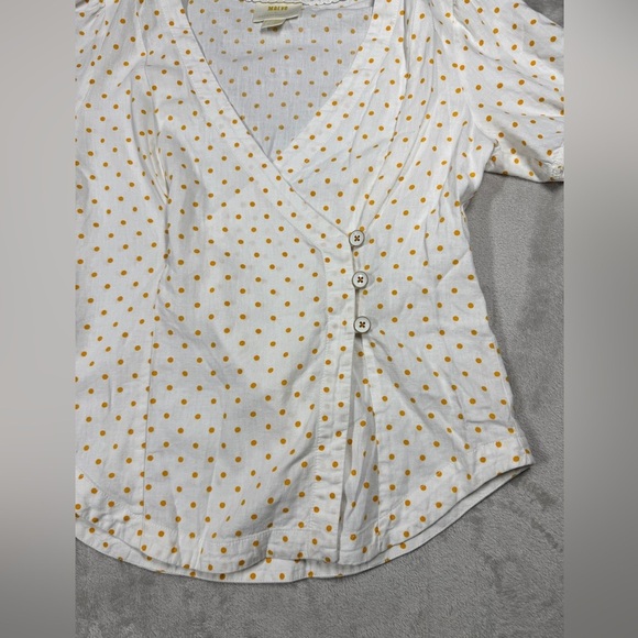 Anthropologie Maeve Linen Blend Louise Polka Dot Wrap Puff Sleeve Retro Top 4 - Picture 4 of 16